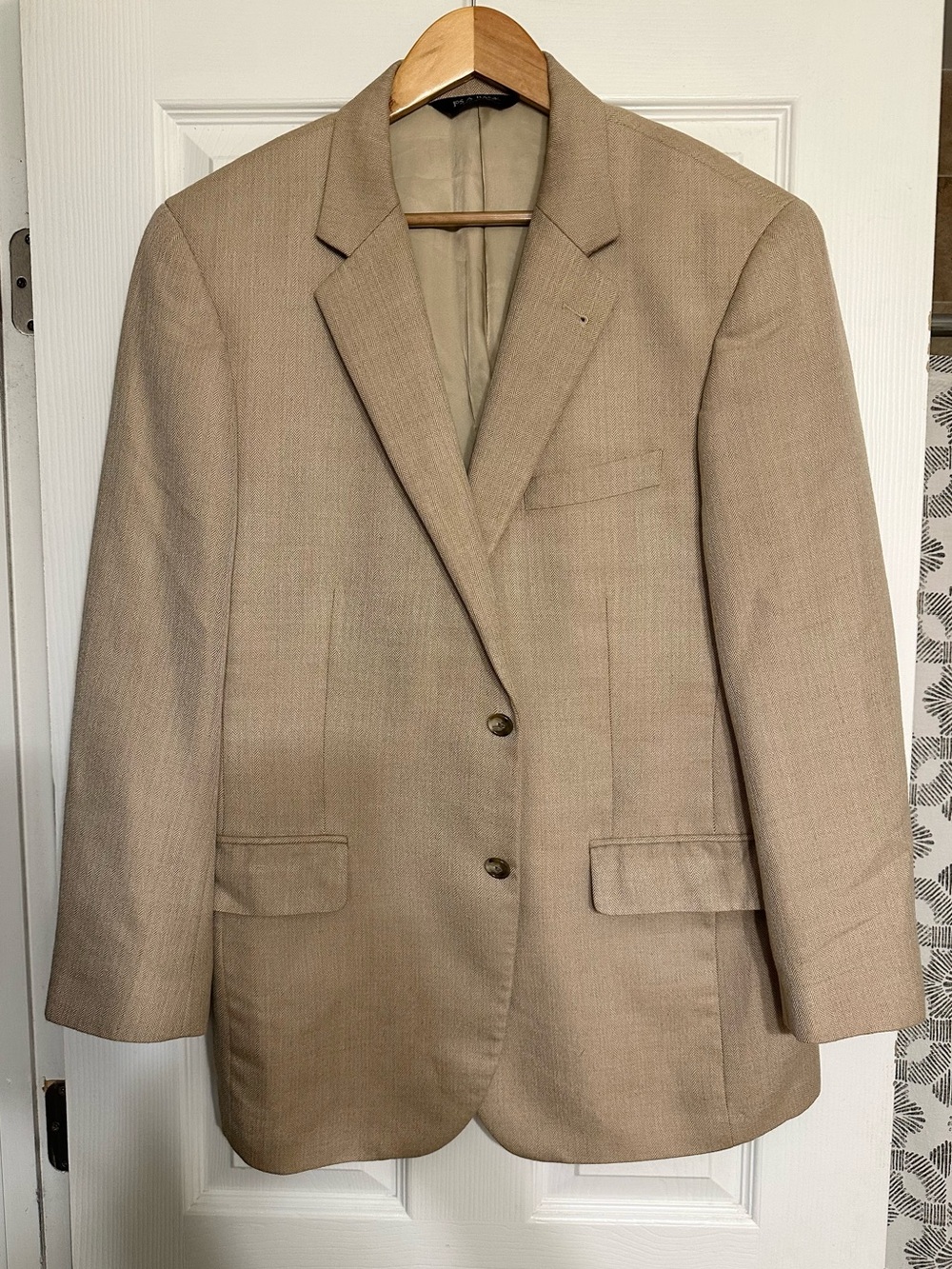 Jos. A. Bank Men's 42R Beige Herringbone Blazer Coat Silk Camel Hair 2 Button